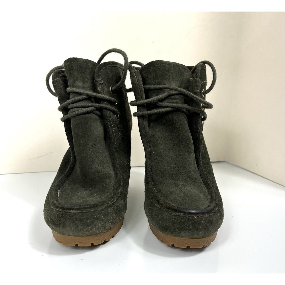 Michael Kors Size 8 Wedge Booties Green Gray Suede Lace-Up Platform Ankle Great! - Picture 3 of 16